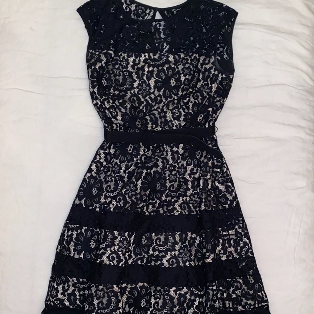 Eliza J Lace Midi Dress with Belt